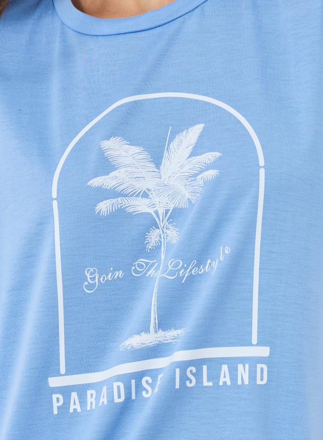 Styli Ocean Theme Paradise Graphic T-Shirt and Striped Short Set - Image 3