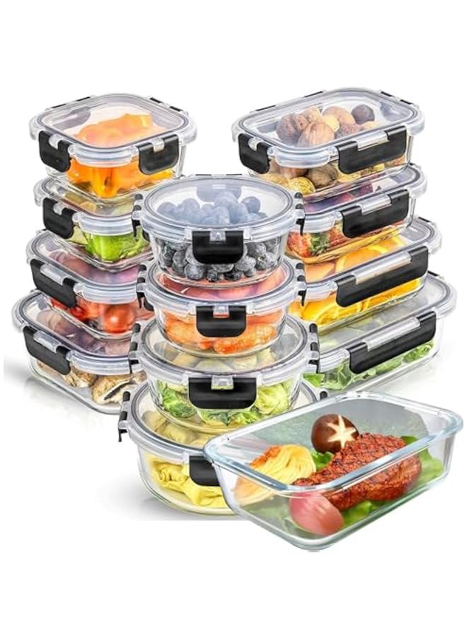 بيوينتي حاويات إعداد الوجبات الزجاجية (12 جهاز كمبيوتر شخصي مختلط) - حاويات تخزين الأغذية الزجاجية مع الأغطية ، صندوق الغداء الزجاجي ، التحكم في الجزء ، أغلق الهواء ، حاويات الغداء الزجاجية صندوق بنتو-12p الأخضر - Image 1