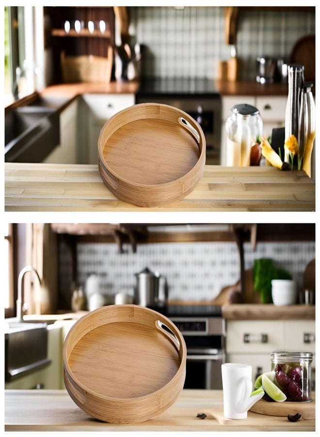 RHBLME 2 Pack Round Wood Tray - 12 Inch & 14 Inch, Handles, Decorative Ottoman Bamboo Serve Tray for Food, Cocktail, Drink - Image 5