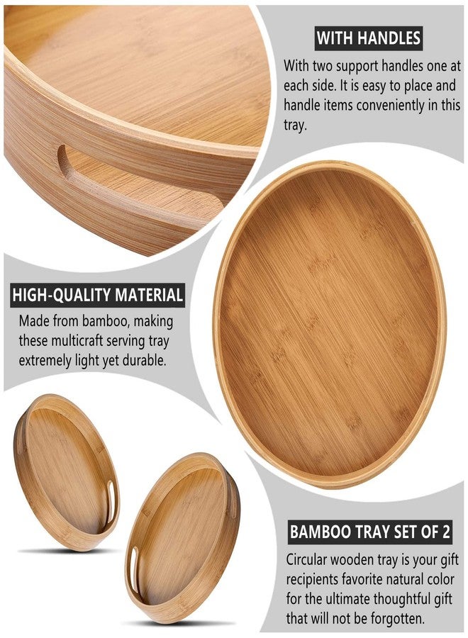 RHBLME 2 Pack Round Wood Tray - 12 Inch & 14 Inch, Handles, Decorative Ottoman Bamboo Serve Tray for Food, Cocktail, Drink - Image 3
