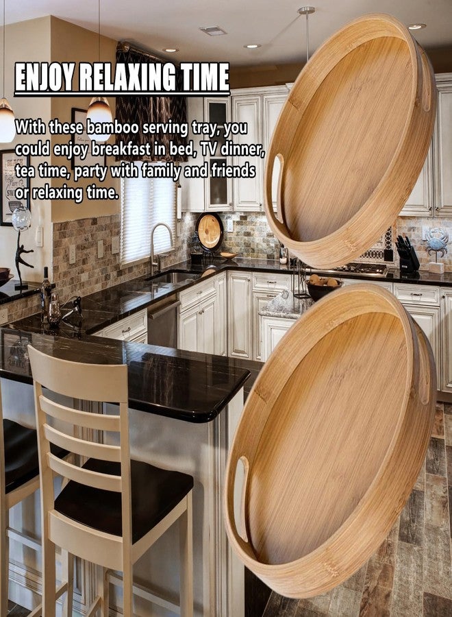 RHBLME 2 Pack Round Wood Tray - 12 Inch & 14 Inch, Handles, Decorative Ottoman Bamboo Serve Tray for Food, Cocktail, Drink - Image 4