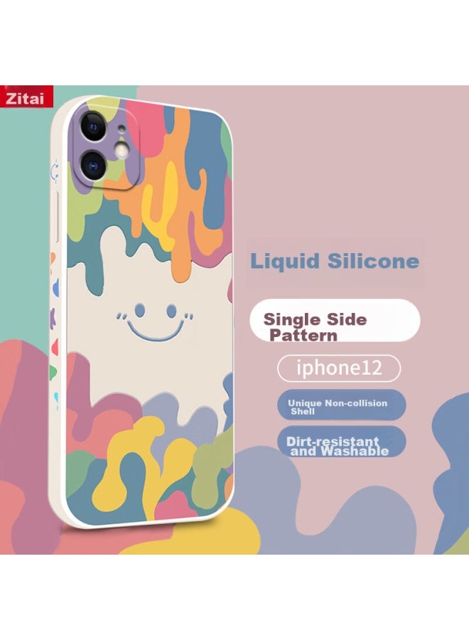 Zitai, Suitable For Apple 12 Phone Case, Liquid Silicone Iphone 12 Protective Cover, Painted Creative Anti-drop Soft Case , 6.1 Inch White - Image 1