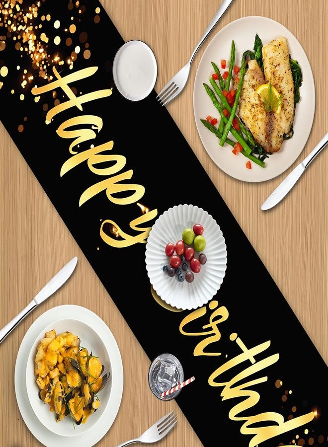 THISFIND Elegant Black and Gold Happy Birthday Table Runner – 13x72 Inch Birthday Table Decor with Glitter Design, Modern Party Decoration for Dining Table, Buffet, or Celebration Setup - Image 4