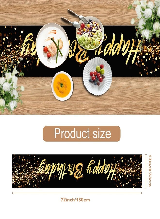 THISFIND Elegant Black and Gold Happy Birthday Table Runner – 13x72 Inch Birthday Table Decor with Glitter Design, Modern Party Decoration for Dining Table, Buffet, or Celebration Setup - Image 2