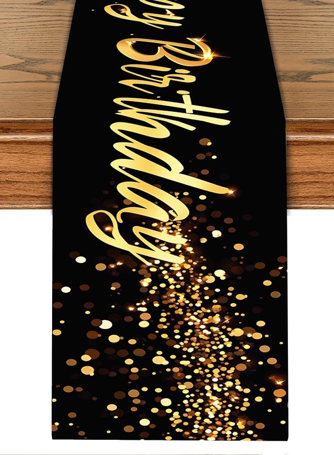 THISFIND Elegant Black and Gold Happy Birthday Table Runner – 13x72 Inch Birthday Table Decor with Glitter Design, Modern Party Decoration for Dining Table, Buffet, or Celebration Setup - Image 1