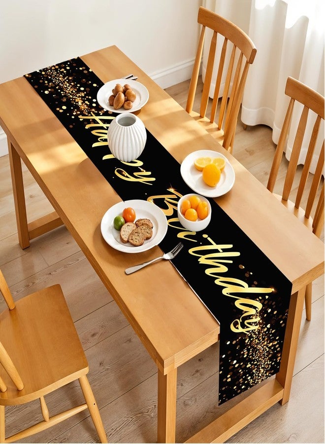 THISFIND Elegant Black and Gold Happy Birthday Table Runner – 13x72 Inch Birthday Table Decor with Glitter Design, Modern Party Decoration for Dining Table, Buffet, or Celebration Setup - Image 3