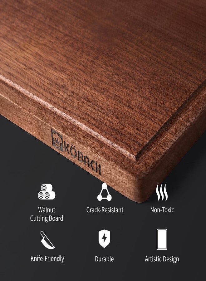 KOBACH Black Walnut Wood Cutting Board - 11"x17" Durable, Non-Toxic Double-Sided Wooden Chopping Board for Kitchen, Butcher Block with Juice Grooves - Image 4