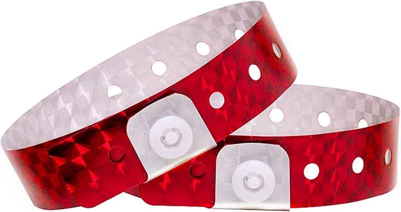 OUCHAN Holographic Plastic Wristbands Red- 100 Pack Wristbands For Events Parties - Image 1