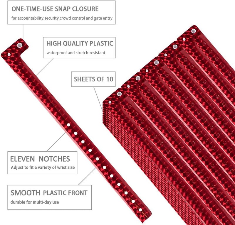 OUCHAN Holographic Plastic Wristbands Red- 100 Pack Wristbands For Events Parties - Image 3