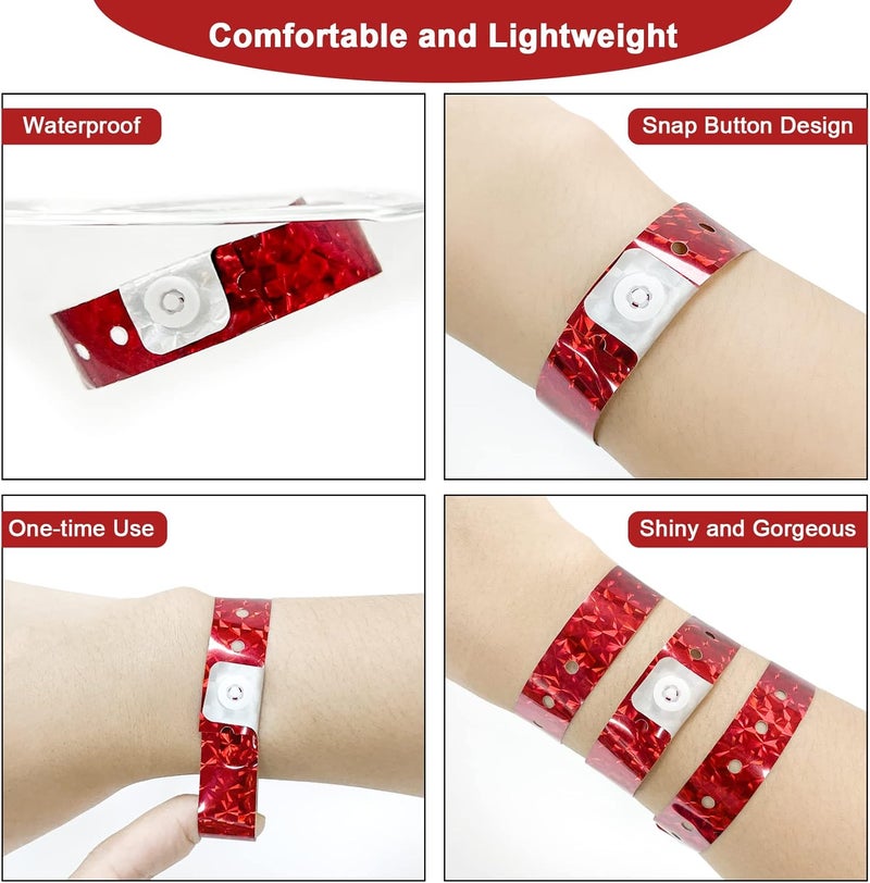 OUCHAN Holographic Plastic Wristbands Red- 100 Pack Wristbands For Events Parties - Image 2