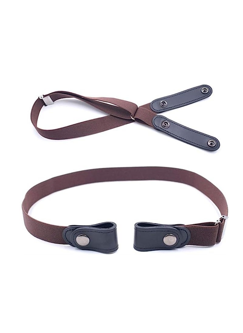 SYOSI Elastic Waist Chain Belts No Buckle Stretch Belt Adjustable Invisible Belt Elastic Belt No Bulge No Hassle Buckle free Pant Belt for Jeans Dresses Women Or Men 2pcs Grey Coffee  - Image 3