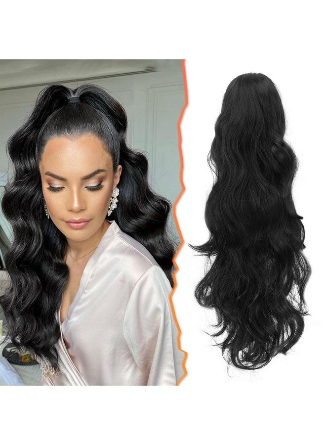 BARSDAR Arsdar Claw Clip Ponytail Extension 20 In Black Hair Wavy Ponytail Hair Extensions Long Wavy Clip In Ponytail For Women Synthetic Fake Pony Tail Hairpieces Girls Daily Party Halloween(Off Black) - Image 2