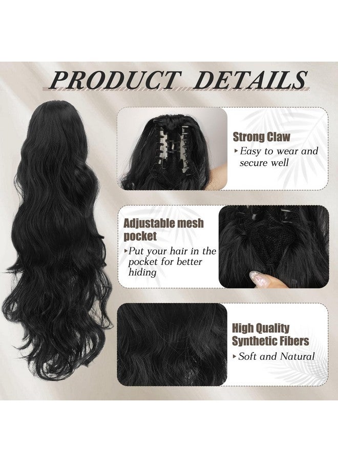 BARSDAR Arsdar Claw Clip Ponytail Extension 20 In Black Hair Wavy Ponytail Hair Extensions Long Wavy Clip In Ponytail For Women Synthetic Fake Pony Tail Hairpieces Girls Daily Party Halloween(Off Black) - Image 4