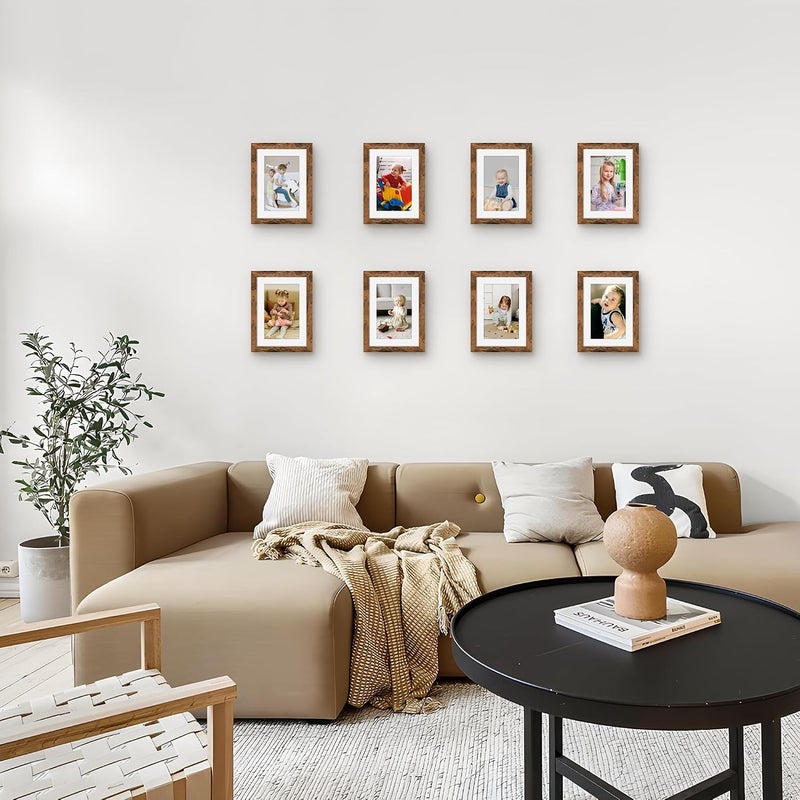Picrit 5x7 Picture Frame Set of 12, Display 4x6 with Mat or 5x7 without Mat, Photo Frames for Wall Mounting or Table Top Display, Brown - Image 5