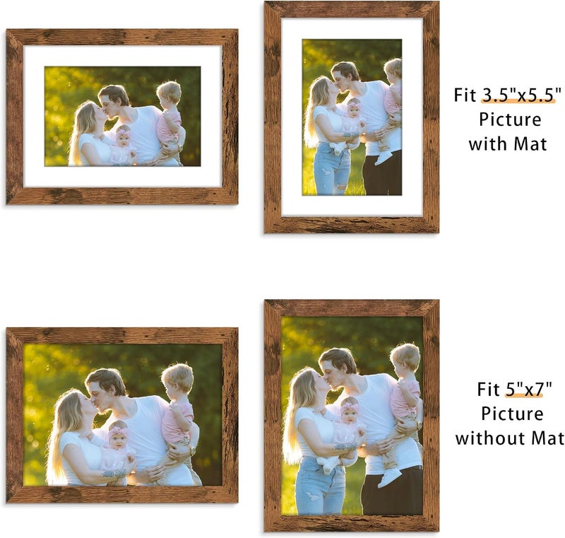 Picrit 5x7 Picture Frame Set of 12, Display 4x6 with Mat or 5x7 without Mat, Photo Frames for Wall Mounting or Table Top Display, Brown - Image 2