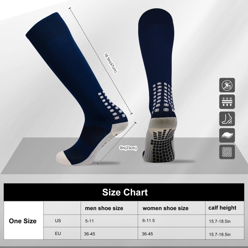 Yufree Mens Knee High Grip Soccer Socks Non Slip Long Socks for Football Basketball Sports 2 navy blue - Image 3