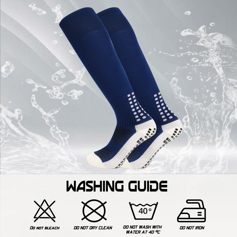 Yufree Mens Knee High Grip Soccer Socks Non Slip Long Socks for Football Basketball Sports 2 navy blue - Image 4