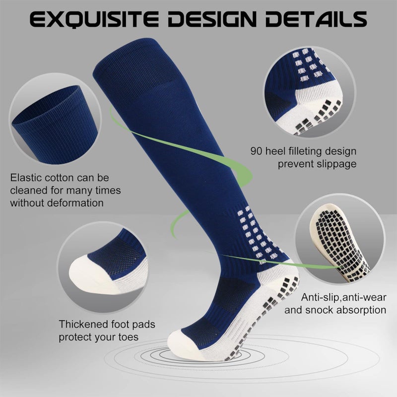 Yufree Mens Knee High Grip Soccer Socks Non Slip Long Socks for Football Basketball Sports 2 navy blue - Image 5