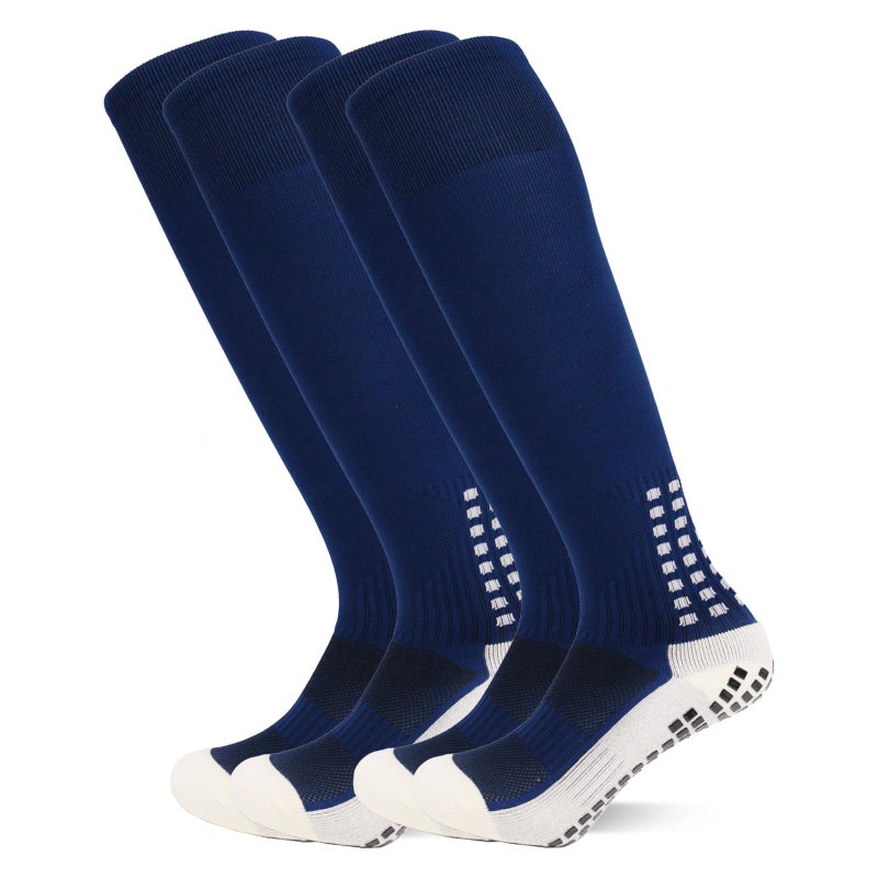 Yufree Mens Knee High Grip Soccer Socks Non Slip Long Socks for Football Basketball Sports 2 navy blue - Image 1