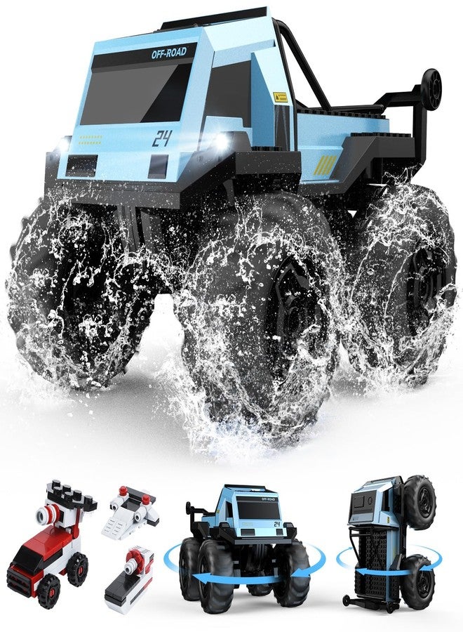 DEERC Amphibious Remote Control Car Monster Truck Toys Waterproof RC Stunt Cars for Boys 8-12 Toys W/Blocks & 360°Spin, 4WD All-Terrain Off-Road Pickup RC Truck 2.4Ghz 60+ Min Playtime Pool Toy Gift - Image 1