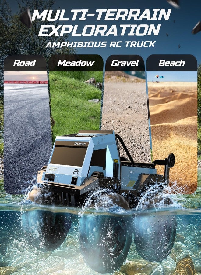 DEERC Amphibious Remote Control Car Monster Truck Toys Waterproof RC Stunt Cars for Boys 8-12 Toys W/Blocks & 360°Spin, 4WD All-Terrain Off-Road Pickup RC Truck 2.4Ghz 60+ Min Playtime Pool Toy Gift - Image 3
