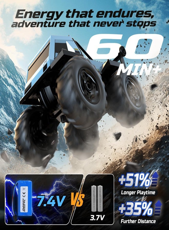 DEERC Amphibious Remote Control Car Monster Truck Toys Waterproof RC Stunt Cars for Boys 8-12 Toys W/Blocks & 360°Spin, 4WD All-Terrain Off-Road Pickup RC Truck 2.4Ghz 60+ Min Playtime Pool Toy Gift - Image 4