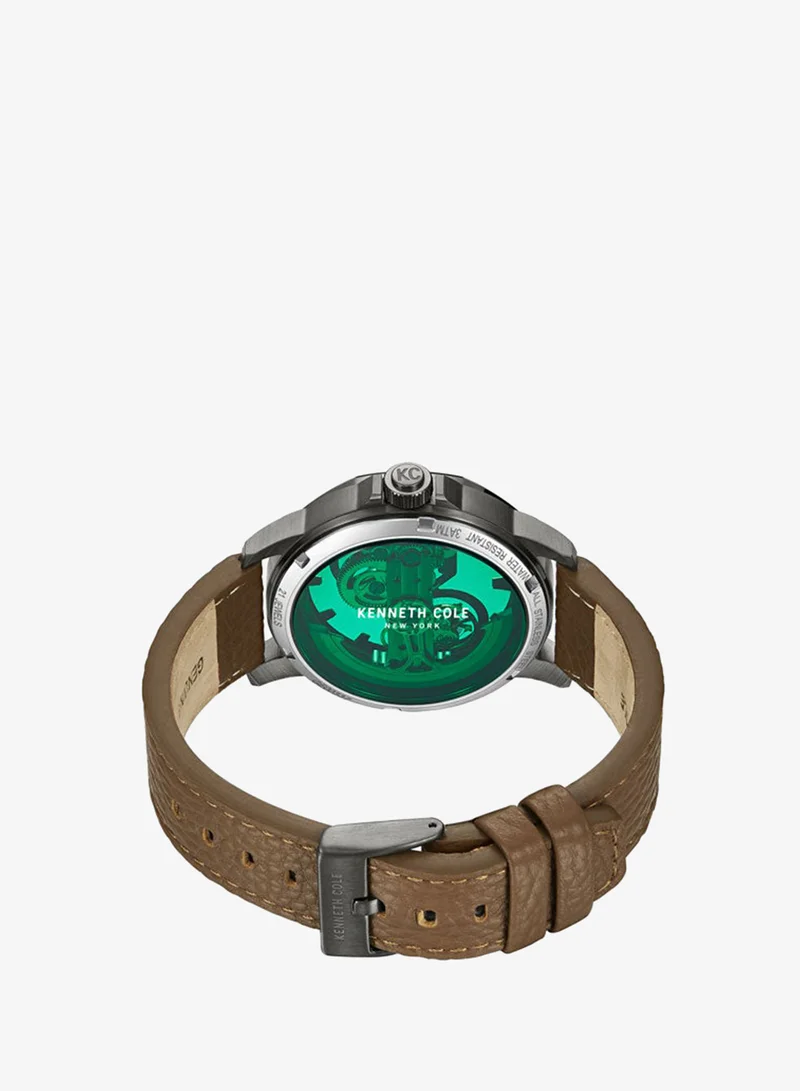 Kenneth Cole New York  Kenneth Cole New York 44mm Automatic Men's Watch with Black Dial & Dark Brown Genuine Leather Strap for Men | Best Price UAE