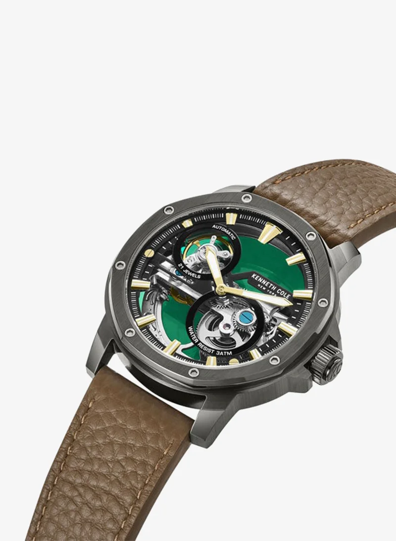 Kenneth Cole New York Kenneth Cole New York 44mm Automatic Men's Watch with Black Dial & Dark Brown Genuine Leather Strap