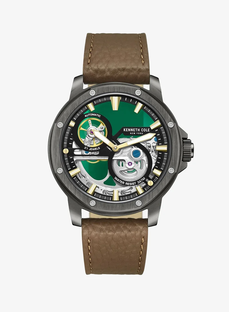 Kenneth Cole New York Kenneth Cole New York 44mm Automatic Men's Watch with Black Dial & Dark Brown Genuine Leather Strap
