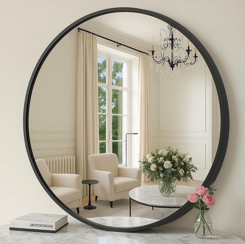 SONGMICS SONGMICS Bathroom Round Mirror for Wall 30 Inches Black Circle MirrorMetal Framefor Bathroom Over Sink Living Room Bedroom Entryway Hallway Ink Black ULWM103B01