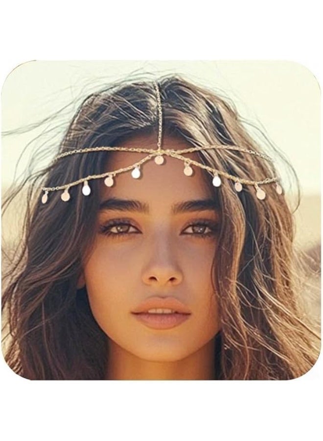 سلسلة رأس البوهو، سلسلة شعر الذهب المجوهرات، مهرجان حفل الرأس زي حزمة الرأس إكسسوارات الشعر للمرأة - Image 1
