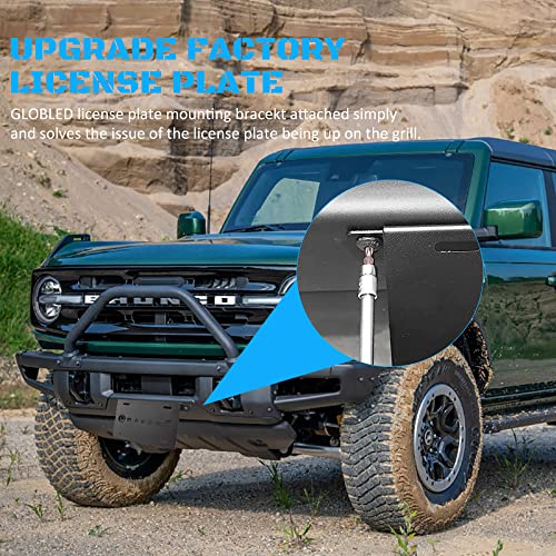 GLOBLED Front License Plate Bracket for Ford Bronco, Steel License Plate Holder Front Lower Bumper License Plate Mount License Plate Frames for Bronco Compatible with 2021 2022 2023 2024 Ford Bronco (Black) - Image 3