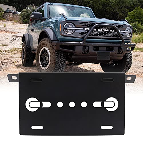 GLOBLED Front License Plate Bracket for Ford Bronco, Steel License Plate Holder Front Lower Bumper License Plate Mount License Plate Frames for Bronco Compatible with 2021 2022 2023 2024 Ford Bronco (Black) - Image 1
