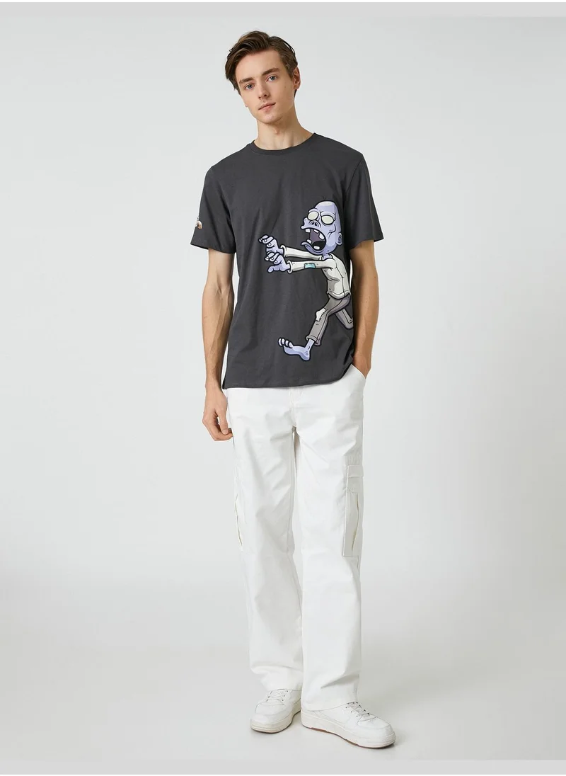 KOTON Oversized T-Shirt Printed Crew Neck Short Sleeve