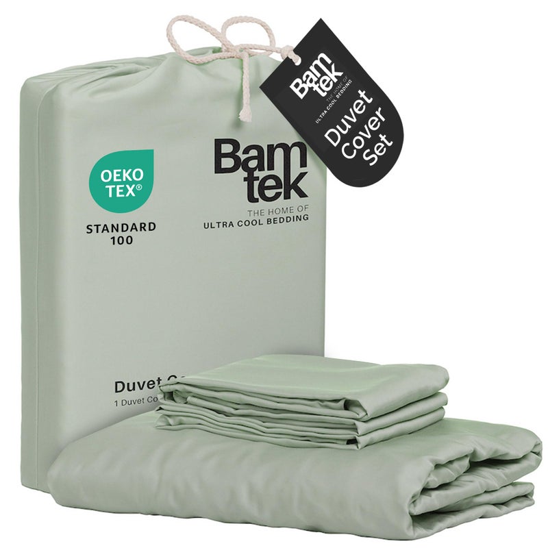 Bamtek - Duvet Cover Set - 100% Viscose Derived from Bamboo Duvet Cover Queen Size, 3 PC Luxury Cooling Duvet Cover for Hot Sleepers, Buttery Soft Comforter Cover & 2 PC Queen Pillowcases, Sage - Image 1