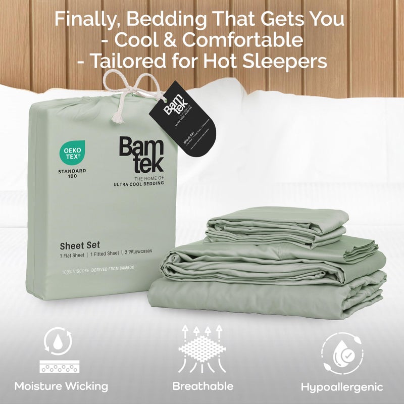Bamtek - Duvet Cover Set - 100% Viscose Derived from Bamboo Duvet Cover Queen Size, 3 PC Luxury Cooling Duvet Cover for Hot Sleepers, Buttery Soft Comforter Cover & 2 PC Queen Pillowcases, Sage - Image 3