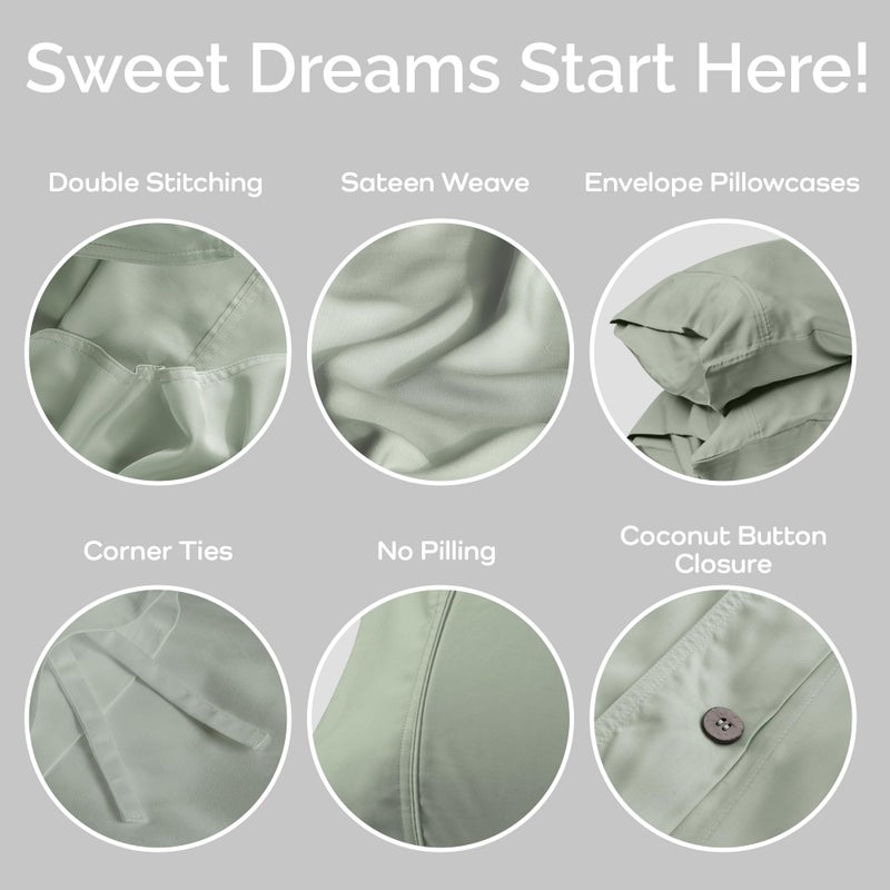 Bamtek - Duvet Cover Set - 100% Viscose Derived from Bamboo Duvet Cover Queen Size, 3 PC Luxury Cooling Duvet Cover for Hot Sleepers, Buttery Soft Comforter Cover & 2 PC Queen Pillowcases, Sage - Image 4