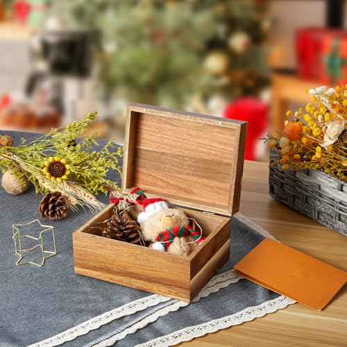 DRASTAR Keepsake Box, Acacia Wood Memory Box with Hinged Lids, Wooden Jewelry Box, Small Storage Box,3x5, 4x6 Decorative Card Box, Bridal Shower Gifts - Image 2