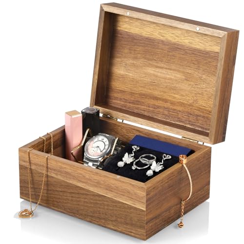 DRASTAR Keepsake Box, Acacia Wood Memory Box with Hinged Lids, Wooden Jewelry Box, Small Storage Box,3x5, 4x6 Decorative Card Box, Bridal Shower Gifts - Image 1