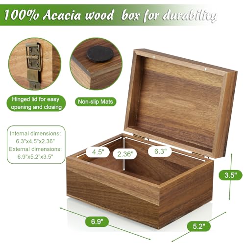 DRASTAR Keepsake Box, Acacia Wood Memory Box with Hinged Lids, Wooden Jewelry Box, Small Storage Box,3x5, 4x6 Decorative Card Box, Bridal Shower Gifts - Image 3