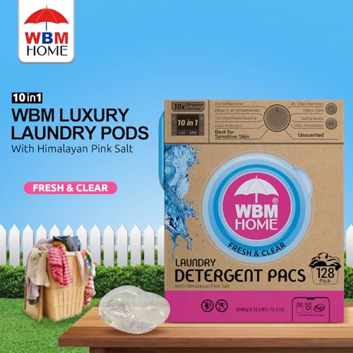 WBM Laundry Detergent Pods, 128 Count | Fresh & Clear Unscented | Laundry Pods 10x Ultrapower Cleaning With Color Protection and Eco-Friendly Packaging - Image 2
