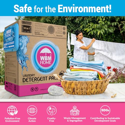 WBM Laundry Detergent Pods, 128 Count | Fresh & Clear Unscented | Laundry Pods 10x Ultrapower Cleaning With Color Protection and Eco-Friendly Packaging - Image 4