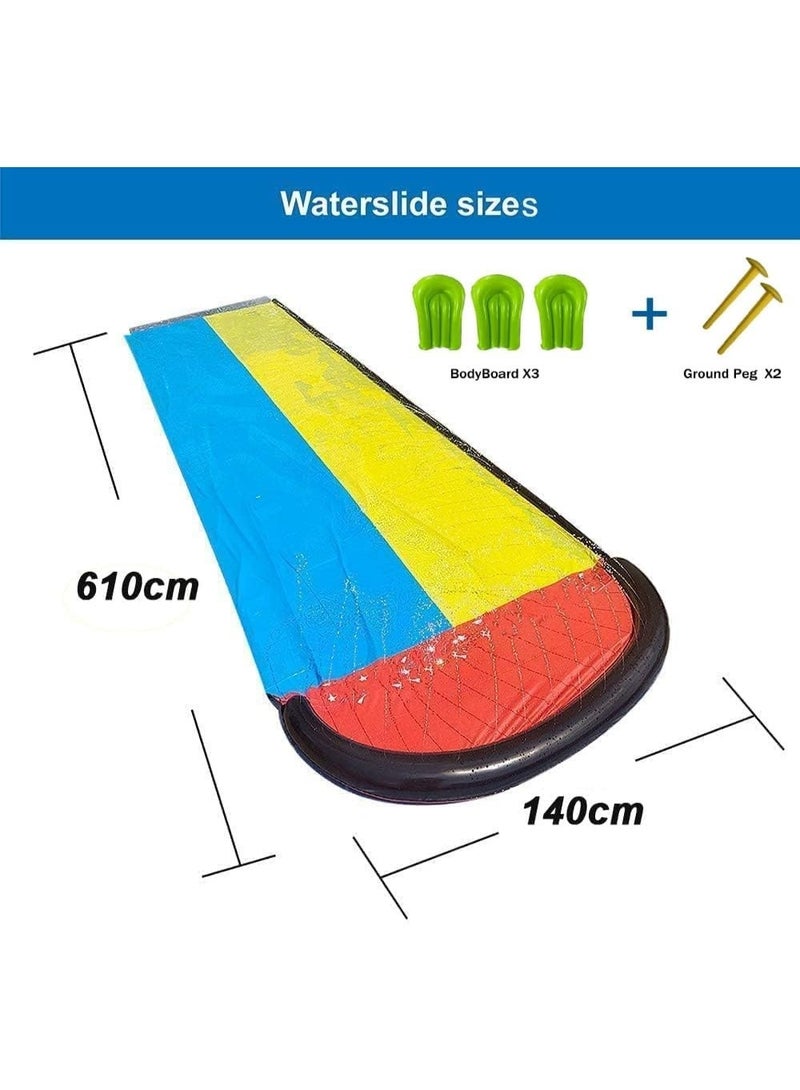 Zarmanuae 6.1m/20ft Super Long Water Slide for Kids, Giant Lawn Children Double Water Slide with Three Inflatable Boards, Best Gift for Kids Summer Swimming Pool Game Outdoor Toy - Image 2