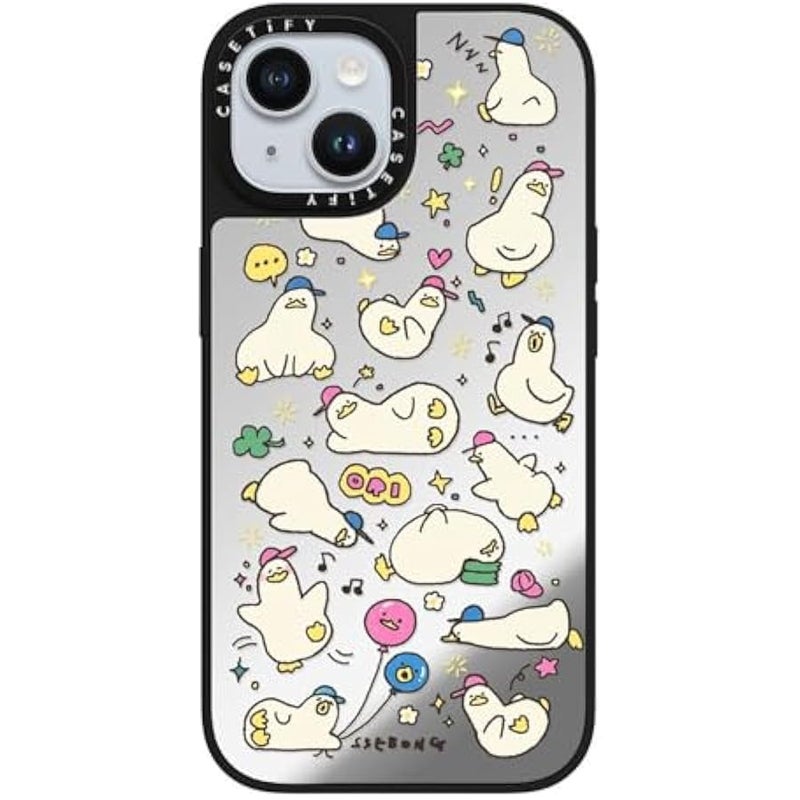 Casetify Mirror iPhone 15 Case 【Reflective / 4.9ft Drop Protection/Compatible with Magsafe】 - Ducks - Silver on Black - Image 4