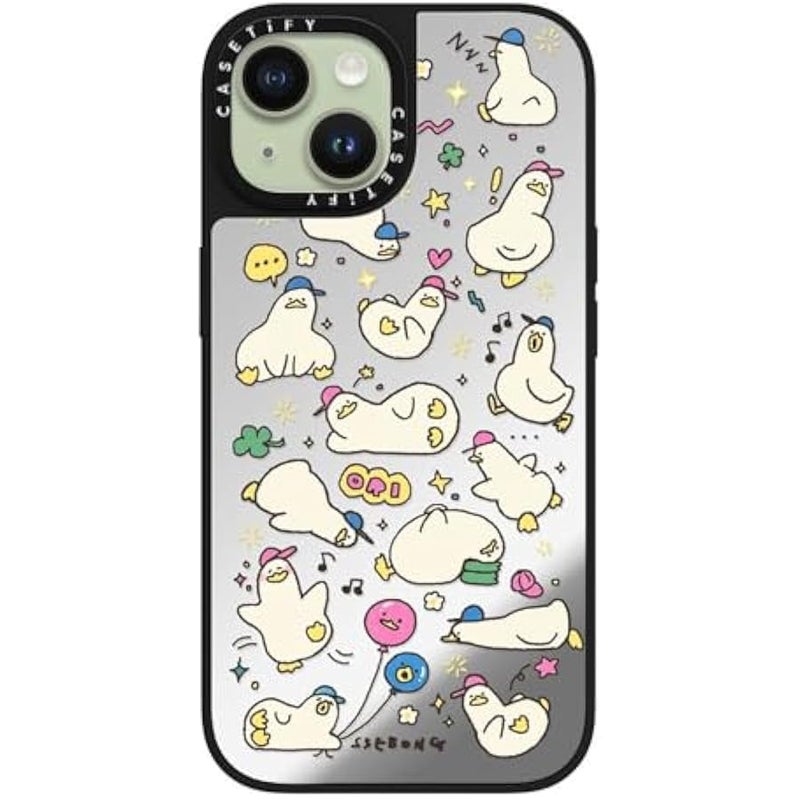 Casetify Mirror iPhone 15 Case 【Reflective / 4.9ft Drop Protection/Compatible with Magsafe】 - Ducks - Silver on Black - Image 3