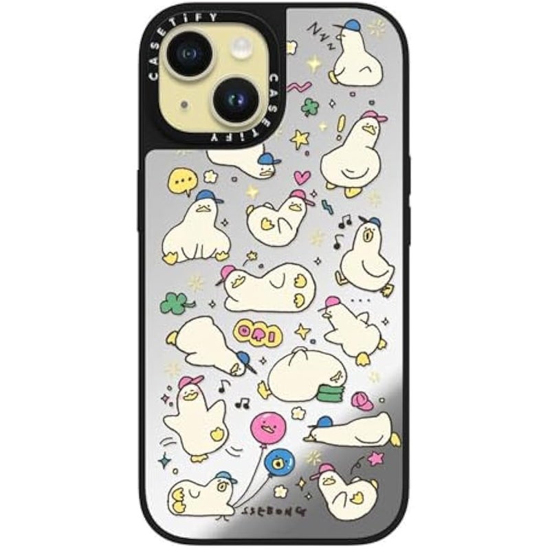 Casetify Mirror iPhone 15 Case 【Reflective / 4.9ft Drop Protection/Compatible with Magsafe】 - Ducks - Silver on Black - Image 2