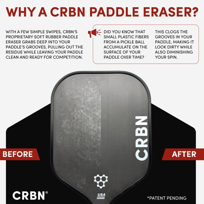CRBN Pickleball - Paddle Eraser, Best Carbon Fiber Pickle Ball Racket Cleaner, Fast & Easy Rubber Bar to Remove Ball Residue, Dirt, & Minor Scrapes/Scratches - Patent Pending (Black, 1 Pack) - Image 2