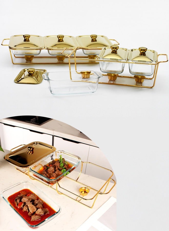 Casserole Dish Set Rectangle 3-in-1 Glass Baking Dish with Stainless steel Lid and Gold rack Baking Pan For Casserole u0026 Lasagna Dishwasher Oven Freezer Microwave Safe - Image 1