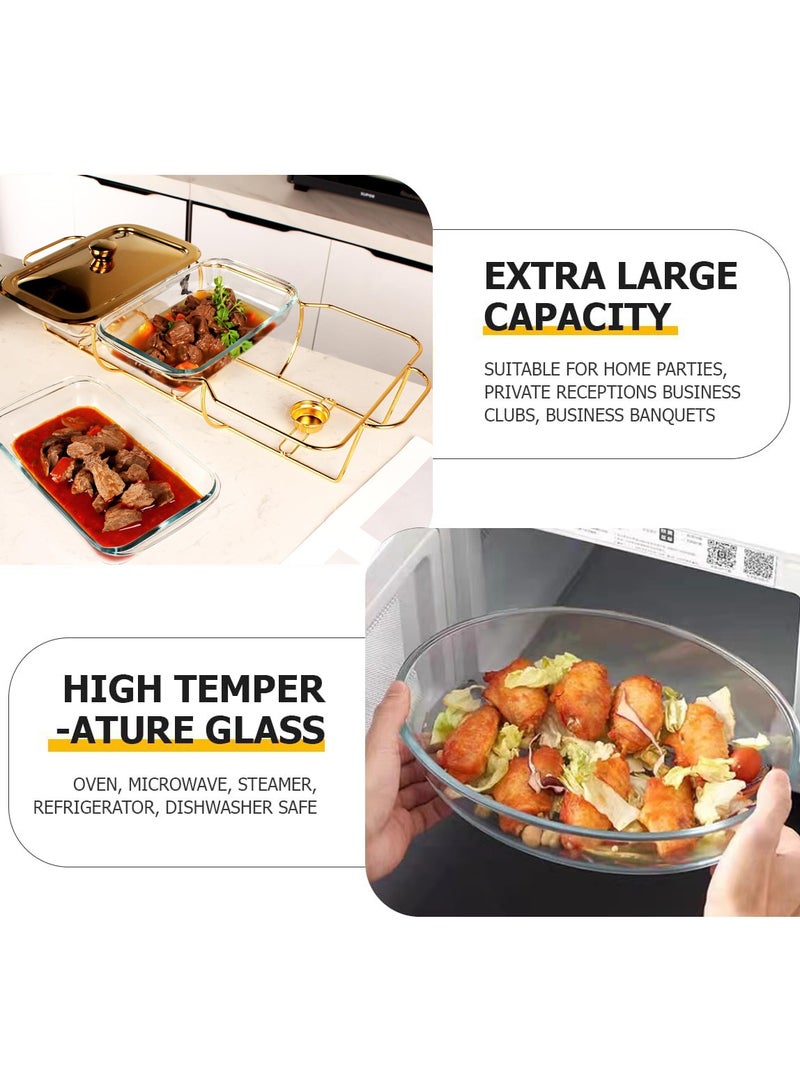 Casserole Dish Set Rectangle 3-in-1 Glass Baking Dish with Stainless steel Lid and Gold rack Baking Pan For Casserole u0026 Lasagna Dishwasher Oven Freezer Microwave Safe - Image 4