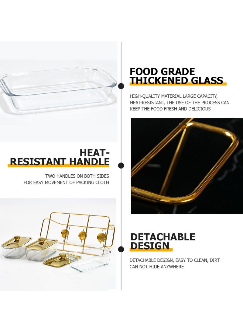 Casserole Dish Set Rectangle 3-in-1 Glass Baking Dish with Stainless steel Lid and Gold rack Baking Pan For Casserole u0026 Lasagna Dishwasher Oven Freezer Microwave Safe - Image 3